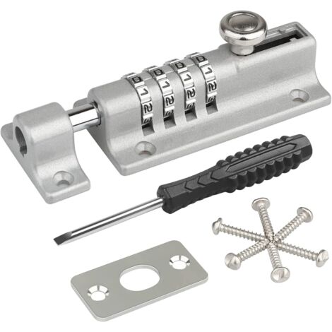 Serrure à combinaison, [Version Premium] Serrure de porte à code, Serrure à combinaison étanche à 4 chiffres avec vis de fixation de sécurité pour armoire, abri de jardin, Argent (1/5)