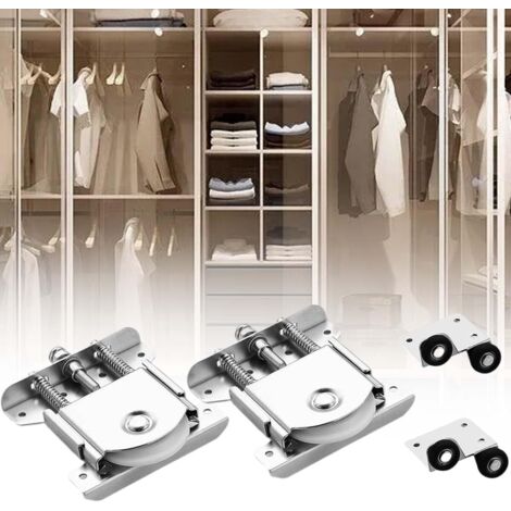 2 paires de Porte Coulissantes pour Porte de Garde-robe, Roulette Placard, Roues Rouleaux en Alliage de Fer en Nylon pour Armoire, Vitrines (1/5)