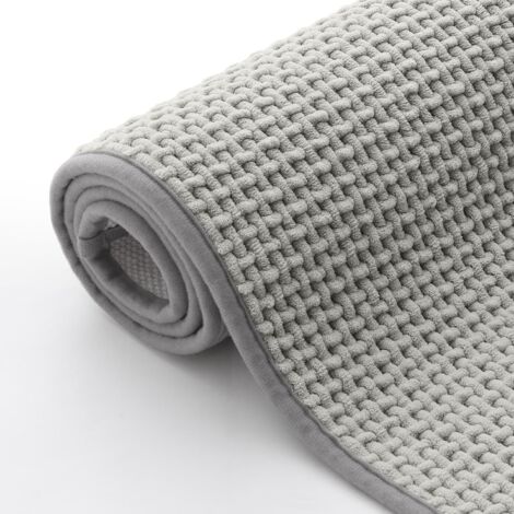Tapis de bain en chenille doux, antidérapant, lavable et absorbant, pour salle de bain, douche, baignoire, 40 x 60 cm, gris clair (1/5)