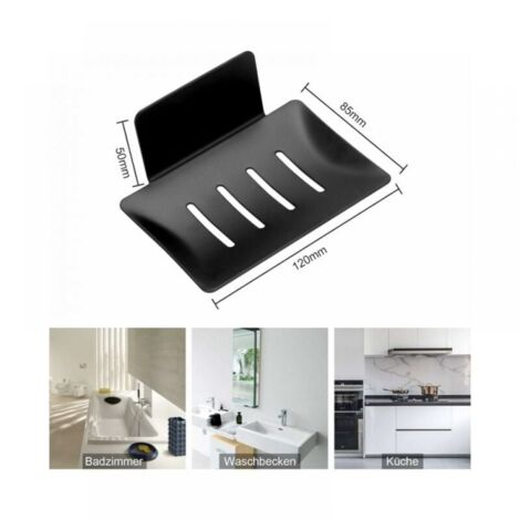 Porte Savon Acier Inoxydable Mural Auto-Adhésif - Support Savon Douche Avec 4 Crochets Noir