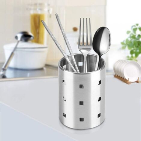 Égouttoir à Couverts 2 Compartiments - Support Pour Ustensiles De Cuisine En Bois Et Plastique