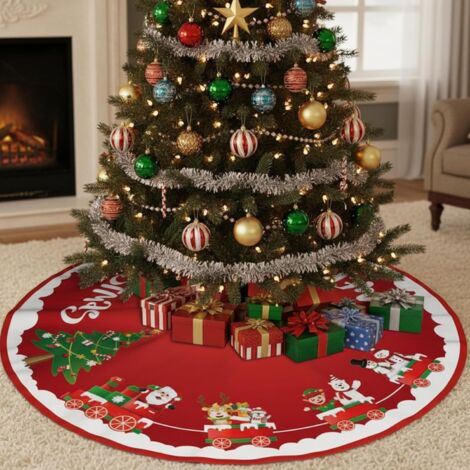Jupe d'Arbre De Noël Rouge 90Cm - Couverture Décorative De Sapin Pour La Maison, Vacances (Neige) (1/5)