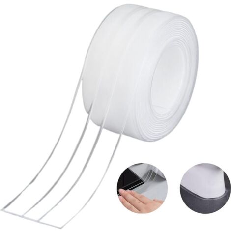 Bande d'Étanchéité,Salle de Bain Joint Double Pli Silicone Blan Ruban Baignoire Auto-Adhésif/Imperméable Mildiou Prévention Cafard pour Cuisine Évier 38mm 3.2m - Transparent (1Pack) (1/5)