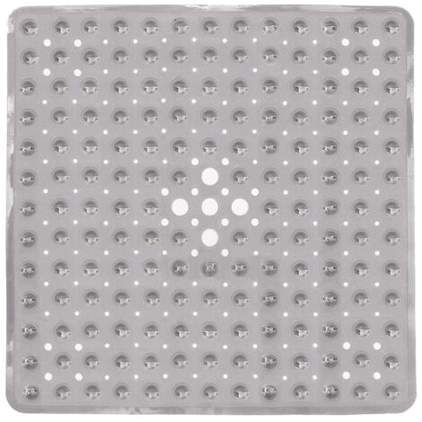 Tapis de douche carré 53 x 53 cm, antidérapant, anti-moisissure, avec ventouse, absorbant, sans BPA, antibactérien, lavable en machine, avec trous de drainage - Gris (1/5)
