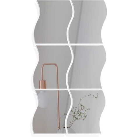 6pcs Miroir Autocollant Mural Argenté Miroir Murale Adhesif Forme en Vagues DIY Decal Miroir de Style pour Décoration Bureau Maison Chambre -14 19cm (1/5)