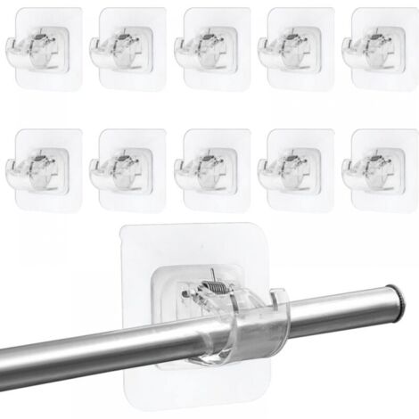 Lot de 10 supports de tringle à rideaux sans perçage, transparents et auto-adhésifs (tringle non incluse) (1/5)