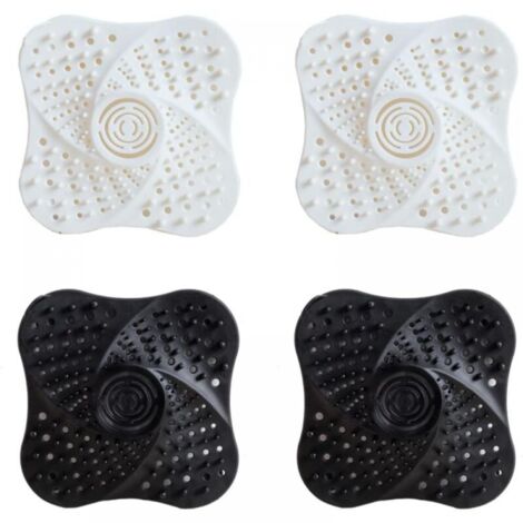 Lot de 4 filtres d'évier en silicone, protecteur de drain, collecteur de cheveux avec ventouse, anti-obstruction, blanc et noir
