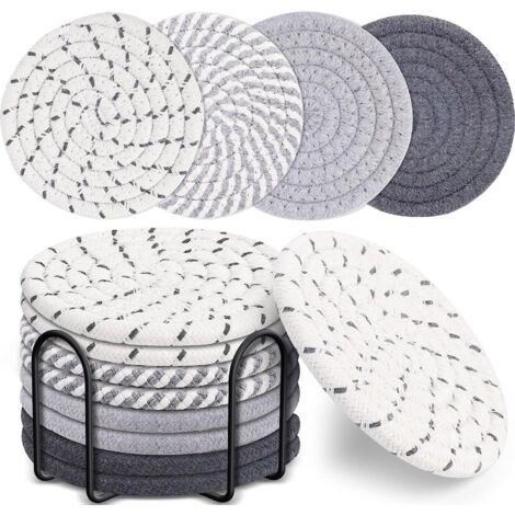 Lot de 8 dessous de verre absorbants, tressés à la main avec support, pour table basse, super absorbants, résistants à la chaleur, idéal comme cadeau de pendaison de crémaillère, décoration (1/5)