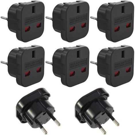 8Pcs Prise Anglaise Adaptateur Francais/Europe, Adaptateur Voyage Prise UK vers EU, Adaptateur Prise UK 3 Broches vers Europe/Francais 2 Broches (1/5)