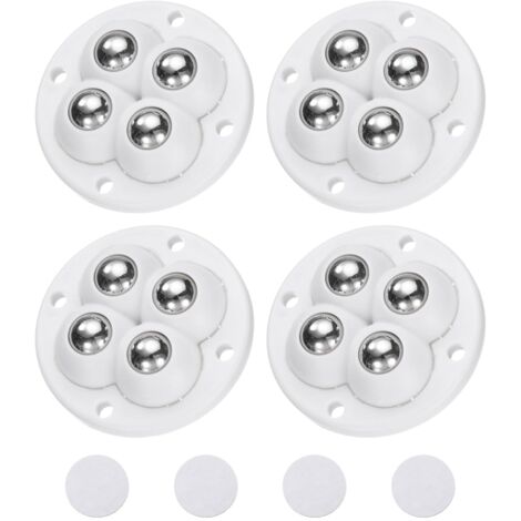 Lot de 4 roulettes pivotantes autocollantes, rotation à 360 degrés, universelles, pour meubles, poubelles (blanc, 4 billes en acier) (1/5)