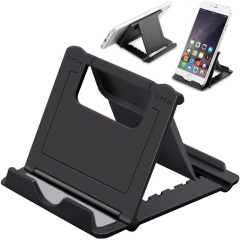Lot de 2 supports de téléphone portable multi-angles réglables, compatibles avec iPhone, Huawei Galaxy, tablette, écran de 4 à 7,9 pouces (noir) (1/5)