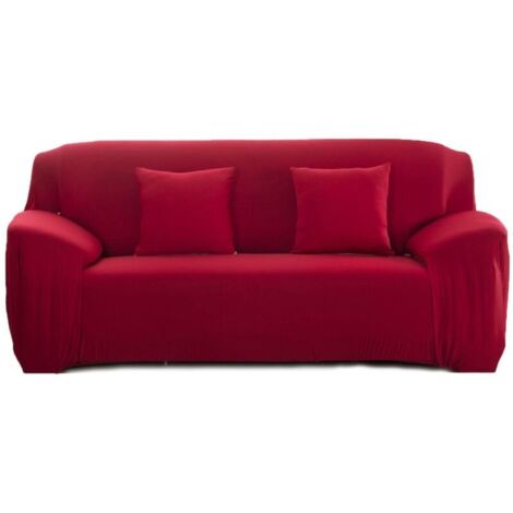 Housse de Canapé Extensible 3 Places avec Accoudoirs Revêtement de Canapé 190-230cm Rouge (1/4)