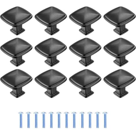 12 Pièces Poignee de Meuble Cuisine Noir, Tiroir de Poignée Porte, Bouton de Meubles Cuisine de Porte, Poignées de Meuble pour Placard Armoire Cuisine - 1,2 po/30 mm (1/5)