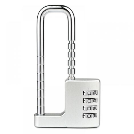 serrure à combinaison à 4 chiffres, corps de serrure de 64 mm de large, anneau de verrouillage long télescopique en acier inoxydable de 9,7 cm (1/5)