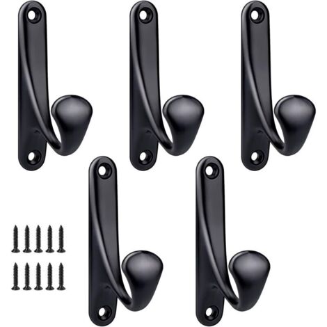 5 Pcs Crochet Manteau Mural a Visser, Minimaliste Patère Murale Robuste en Alliage de Zinc Crochet Porte Manteau Pour porte Entrée Chambre Salle de Bain Multi-Usages Patères Vis Inclus - Noir (1/5)