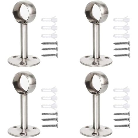 4 supports de plafond, supports de tringle à rideaux en acier inoxydable, supports de tringle à rideaux avec vis et tube d'expansion, pour armoire, cuisine (22 mm, argent)