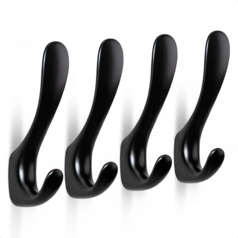 Lot de 4 crochets muraux à visser en alliage de zinc, crochets muraux indépendants, crochets pour vêtements, chapeaux, serviettes, sacs à dos (noir) (1/4)