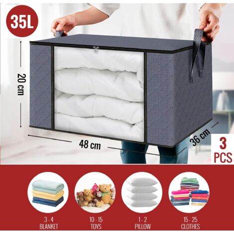 Sacs De Rangement Edihome Sous Le Lit - Pack De 3, Tissu Solide, Poignées Renforcées, Gris Foncé
