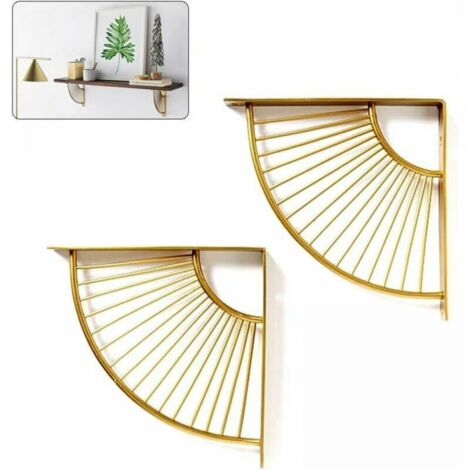 Lot de 2 supports d'étagère flottants en métal doré, supports d'étagère muraux triangulaires festonnés (15 cm/5,9 po) (1/5)