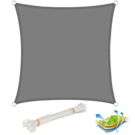 Voile d’ombrage carré 4x4 m,en HDPE, protection contre le soleil avec protection UV pour jardin/terrasse, Gris (1/4)