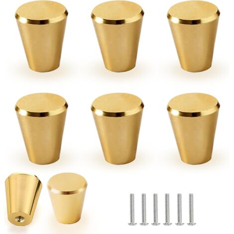 Lot de 6 poignées de meubles en aluminium massif, vis incluses, pour cuisine, placard, tiroir, armoire (doré) (1/5)
