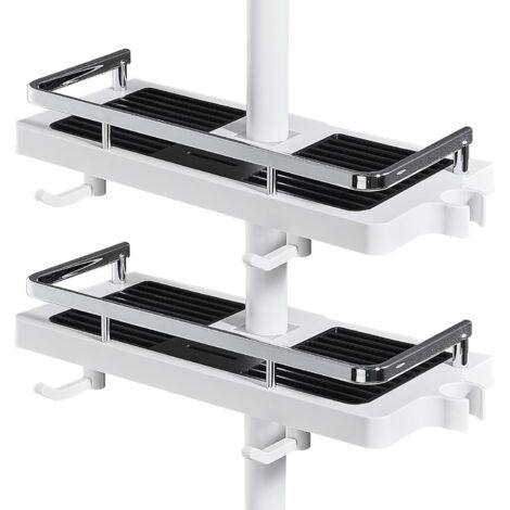 Étagère de douche sans perçage pour barre de douche avec support de tête, étagère de rangement de salle de bain pour shampoing et savon et 2 crochets pour barre de douche de 21 à 25 mm (1/5)