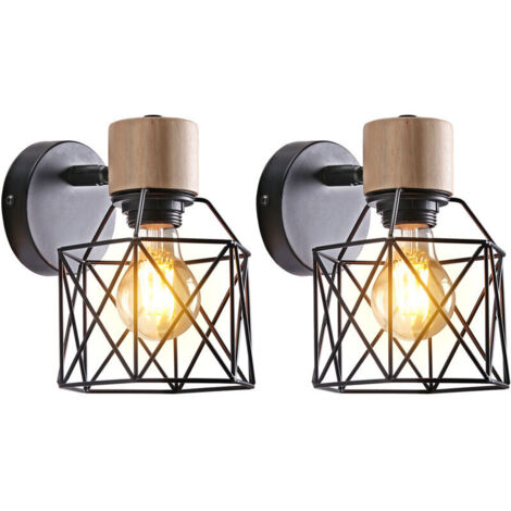 Applique Mural Industrielle Lot de 2 Eclairage Mural Vintage en Métal E27 Lampe de Mur Luminaire Intérieur Industrielle pour Bar Salon Restaurant Café Couloir -Noir (1/5)