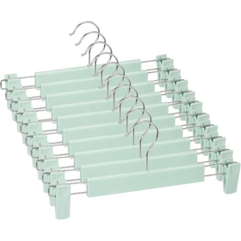 Lot de 10 cintres pour jupes, pantalons avec 2 pinces réglables antidérapantes pour pantalons suspendus, chaussettes, jupes, menthe (1/5)