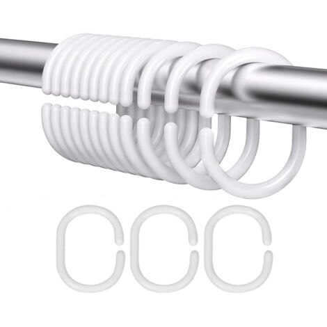 Lot de 24 anneaux de rideau de douche en plastique blanc, crochets en forme de C pour tringle de douche de salle de bain (1/4)