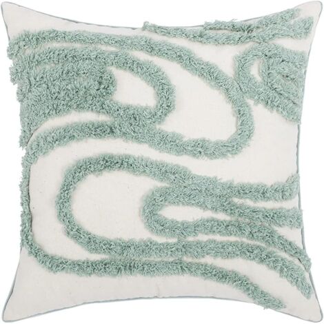 Housse de coussin en velours, housse de coussin décorative colorée, texturée, brodée avec franges, housse de coussin à pompons, pour salon, canapé, 45 x 45 cm, vert Sen-Bamboo Green (1/5)