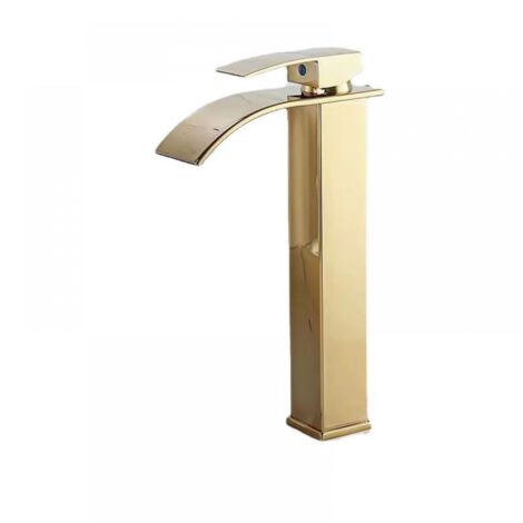 Robinet cascade en laque rehaussée dorée, évier de comptoir chaud et froid, armoire de salle de bains, robinet monotrou, robinet de lavabo cascade (1/3)