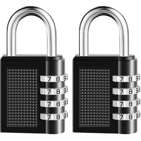 2 Pack casier combiné 4 chiffres cadenas imperméable extérieur pour casier de gymnase d’école, casier de sport, clôture, boîte à outils, porte, cas, rangement Hasp (noir) (1/5)