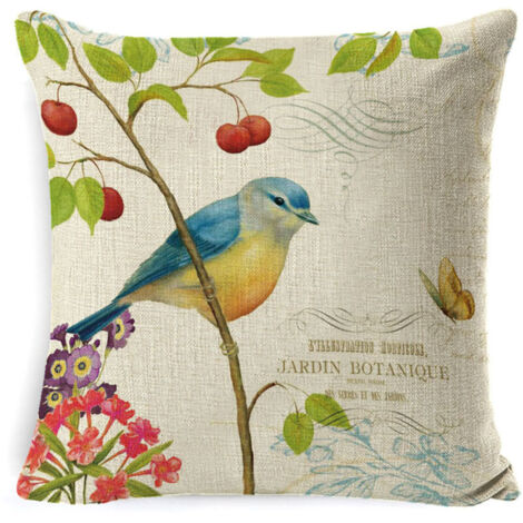 Extérieur Housse De Coussin, Lot De 4 Imperméable Fleur Et Oiseau Vert Motif Canapé Taie D'oreiller Pour Patio Jardin Salon Chambre Décoration, 45x45cm (1/5)