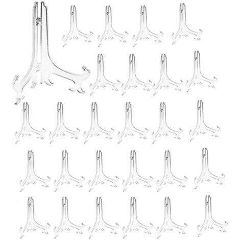 Supports d'assiettes en plastique - Lot de 24 chevalets pour décoratives, cadres photo et assiettes - Hauteur 12 cm (5 pouces) - Transparent (1/5)