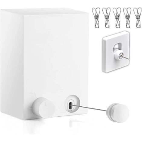 Séchoir à linge d'intérieur rétractable, acier inoxydable, boîtier ABS, blanc (1/4)