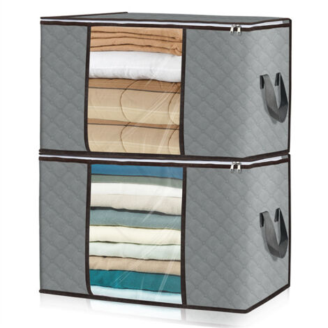 Grand sac de rangement pliable de 90 litres, avec poignées renforcées pour ranger vêtements, literie, oreillers et jouets, lot de 6 (gris) (1/5)