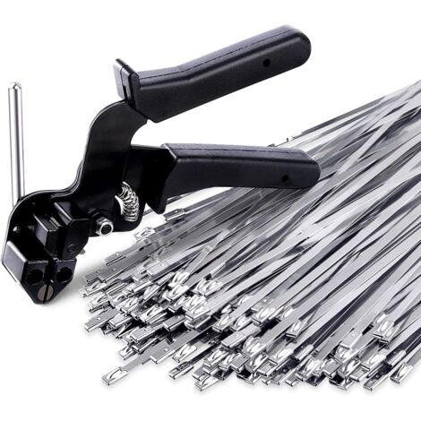 Ensemble d'outils pour serre-câbles, 1 pistolet à serre-câbles et 100 serre-câbles robustes pour tuyaux d'échappement de clôtures extérieures (1/5)