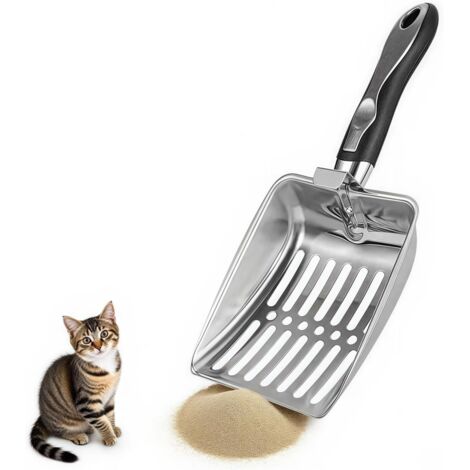 Pelle à litière pour chat, tamis pour bac à litière pour chat, tamis en alliage d'aluminium, pelle profonde à long manche pour chatons pelle en métal durable (1/5)