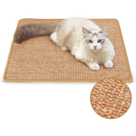 Tapis griffoir pour chat, 60 x 40 cm, en sisal naturel, horizontal, avec bandes adhésives, protège canapé et tapis. (1/4)