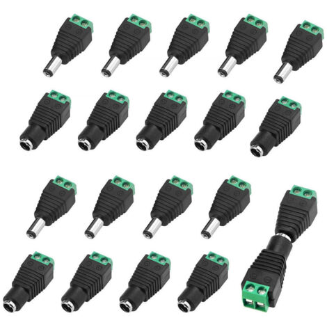 10 Paire 5.5 X 2.1mm 12V DC Connecteur d'alimentation Mâle et Femelle, Fiche Prise Adaptateur Vis Borne Connecteur (1/4)