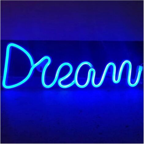 Bleu Dream Enseigne Néon,LED Dream Enseignes Lumineuses Lampe à Lettre Veilleuse Néon Alimentée par USB Décoration Lumineuse pour Chambre à Coucher, Maison, Bar, Fête (1/3)