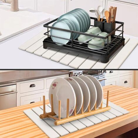 Cloudpower Tapis en pierre à séchage rapide pour cuisine, tapis de séchage en pierre, planche de drainage absorbante, tapis de séchage de vaisselle réutilisable pour égouttoir pliable, comptoir de