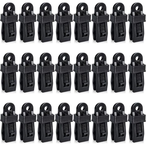 24 pièces Pinces de fixation robustes pour bâches, pour auvents, camping, caravanes et housses de voiture, noir (1/5)