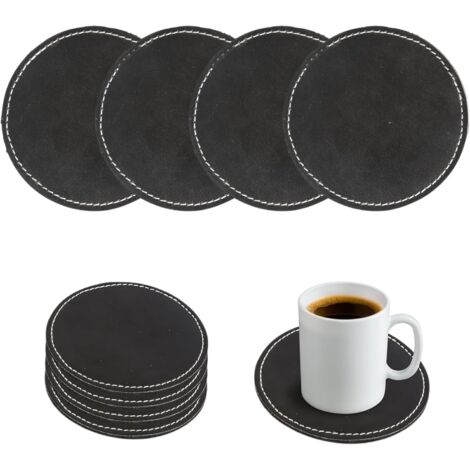 Lot de 6 dessous de verre carrés en cuir synthétique avec tête de mort dorée pour la maison ou le bar, cadeau de pendaison de crémaillère