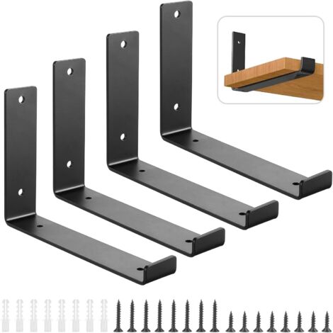 Lot de 4 supports d'étagère flottants robustes de 20 cm pour étagère murale industrielle avec vis assorties Noir (1/5)