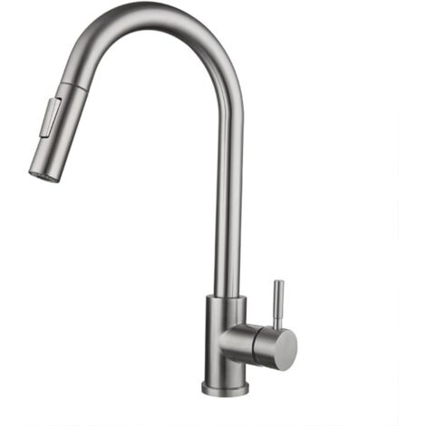 Robinet de cuisine avec douchette extractible Robinet d'évier de cuisine à arc élevé avec 2 modes de pulvérisation, robinet de cuisine commercial pivotant à 360° à levier unique en acier inoxydable, 1 (1/4)