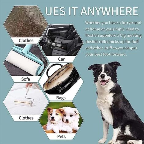 Rouleau Anti-Poils Animaux Réutilisable - Brosse Magique Poils Chat & Chien - Sans Pile Ni Adhésif