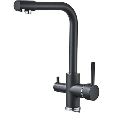 Robinet de cuisine avec filtre à eau SmoothFlow, adapté à la grue de cuisine, installation sur comptoir, robinet mélangeur chaud et froid, noir (1/5)