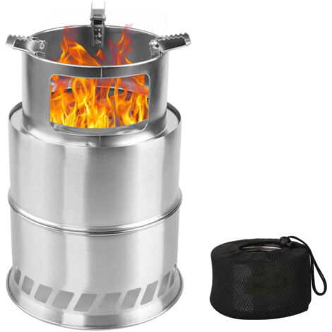 Poêle à bois de camping portable, réchaud de camping en acier inoxydable, pliable et coupe-vent, poêle à bois pour camping