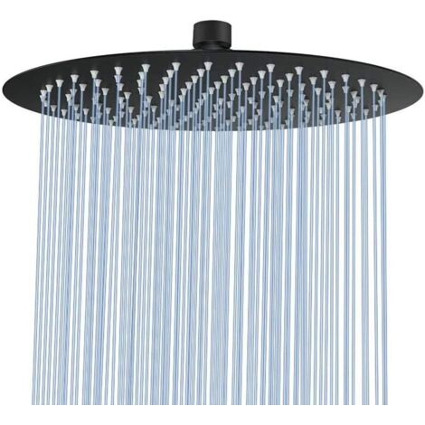 Pommeau de douche à effet pluie, renforcé, haut débit, haute pression, acier inoxydable, noir, 12" (1/4)
